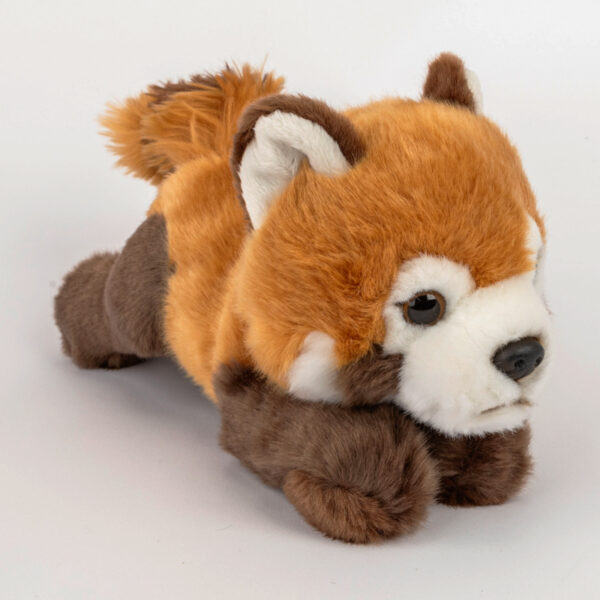 Maskotka dla dzieci panda czerwona leżąca